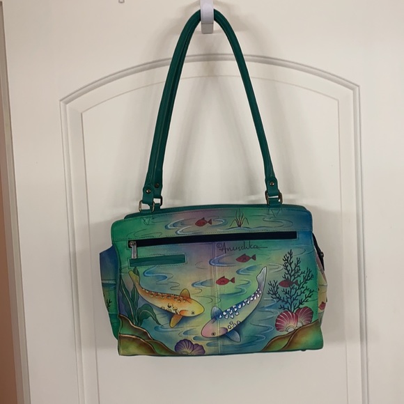 Anuschka HTF Koi Large Tote with matching zip around wallet - Picture 2 of 11